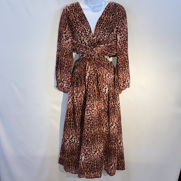 Anthropologie Floral Cut Out Midi Dress Brown Motif Brown animal print XSP NWT - Picture 5 of 17